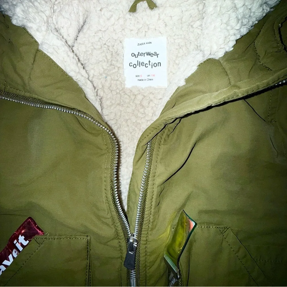 Zara Army Green Sherpa Lined Water Resistant Coat